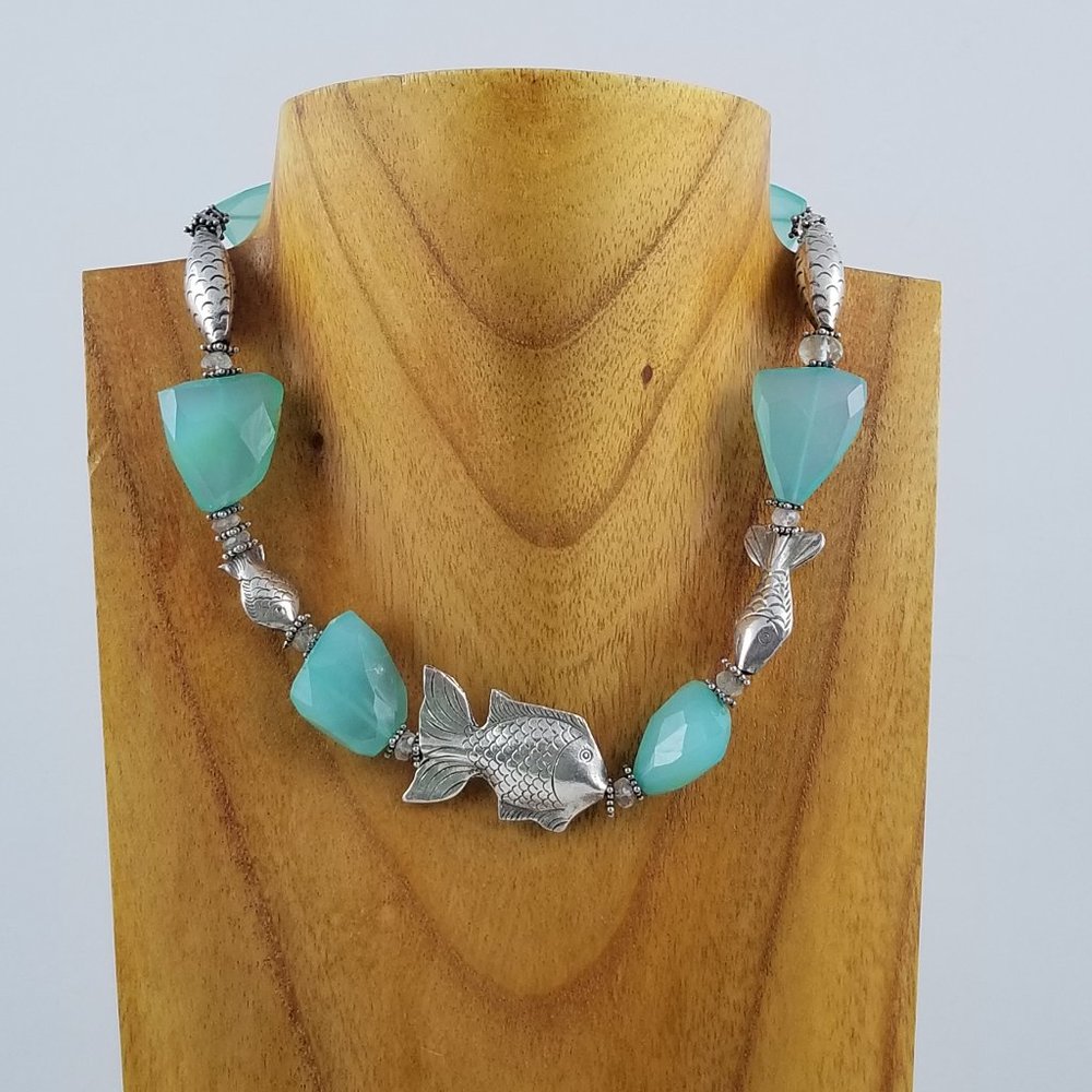 Blue Aquamarine and Silver necklace